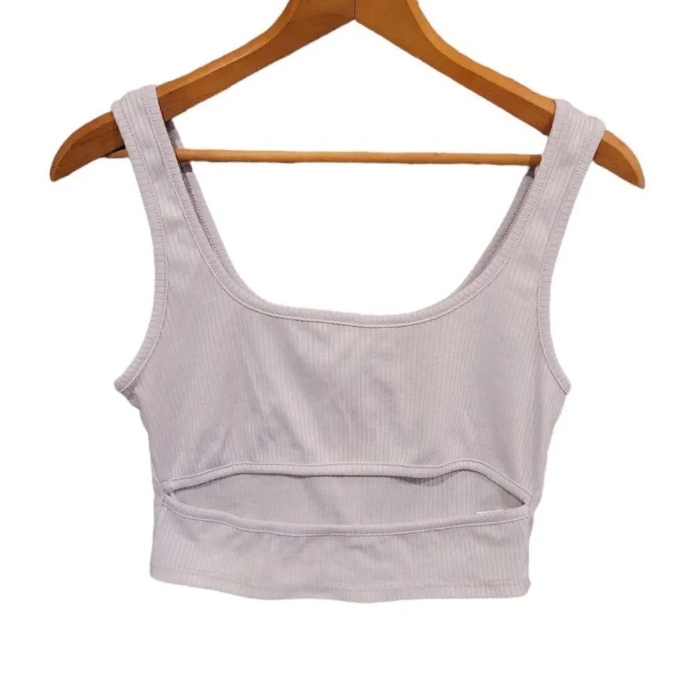 NWT Papermoon Light Purple Lavender Ribbed Cut Out Cropped Tank M